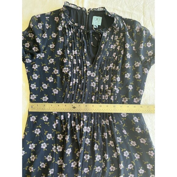 CeCe navy&violet floral long sleeve lined polyester knee length dress sz 8 comfy - Picture 8 of 10